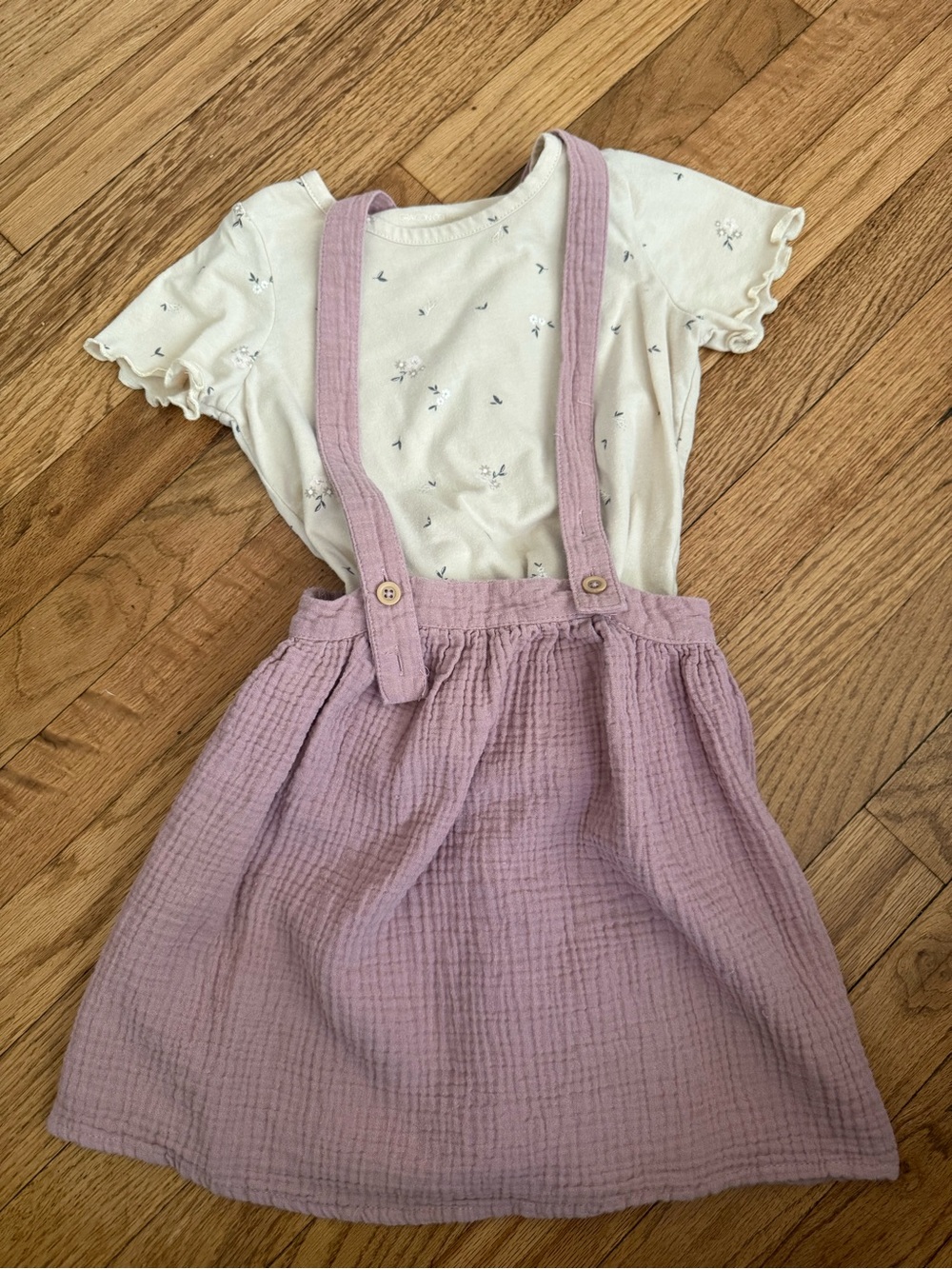 Girls' Suspender Skirt Set with Cream Floral Tee